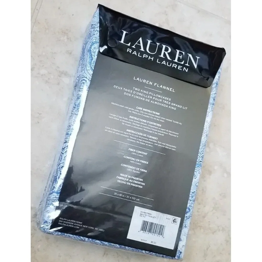Ralph Lauren Lauren Flannel‎ KING Pillowcases Set of 2 Bantry Paisley Blue NEW